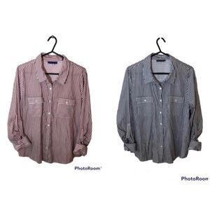 SIMPLY STYLED by Sears Red/Blue/White Striped Button Down Pocketed Shirts Sz XL